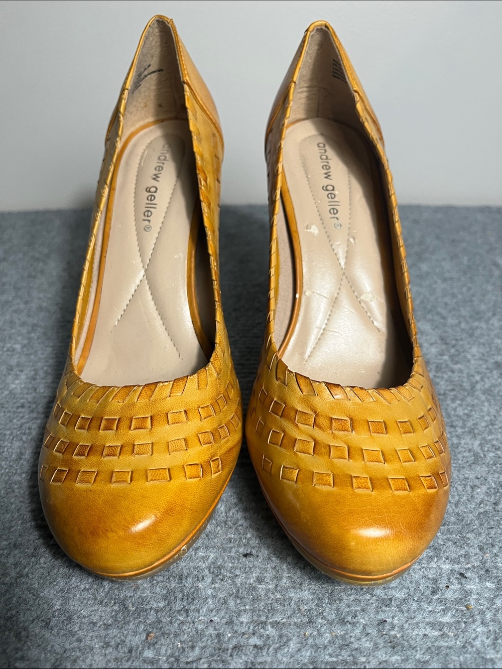 Andrew Geller Yellow Woven Leather Pumps
